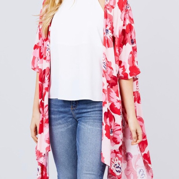 Red Floral Print Kimono - Picture 2 of 4